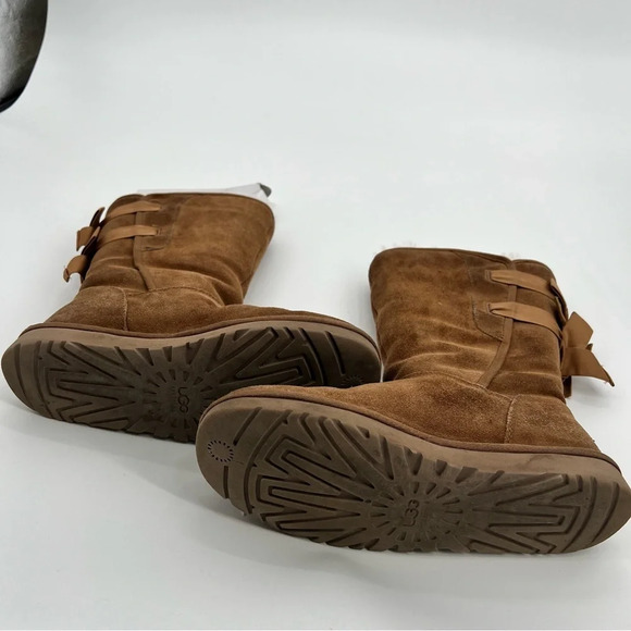 UGG Allegra Bow II Chestnut Boots Sheepskin Women’s Size 9 Suede Wool Boots - Picture 5 of 10